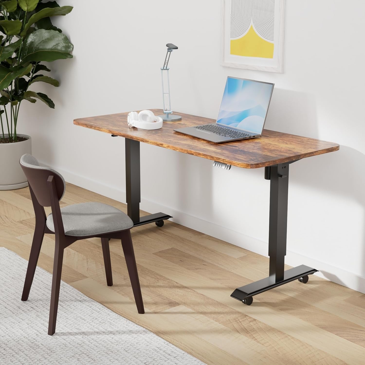 Transform Your Workspace with the Electric Adjustable Standing Desk - 55" x 24" Rustic Brown Ergonomic Design for Home and Office