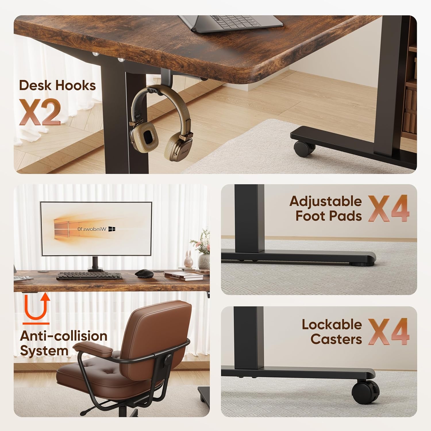 Transform Your Workspace with the Electric Adjustable Standing Desk - 55" x 24" Rustic Brown Ergonomic Design for Home and Office