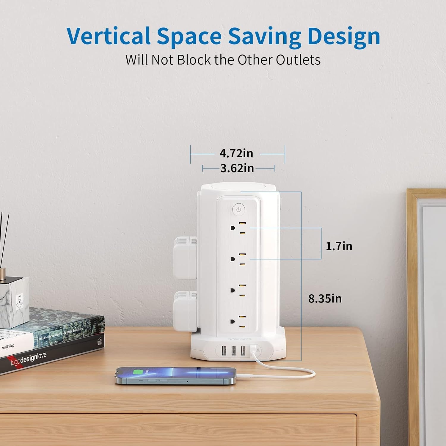 Power Up Your Space with the 10 FT Extension Cord Power Strip Tower - 16 Outlets & 4 USB Ports with Surge Protection and Individual Switches for Ultimate Convenience