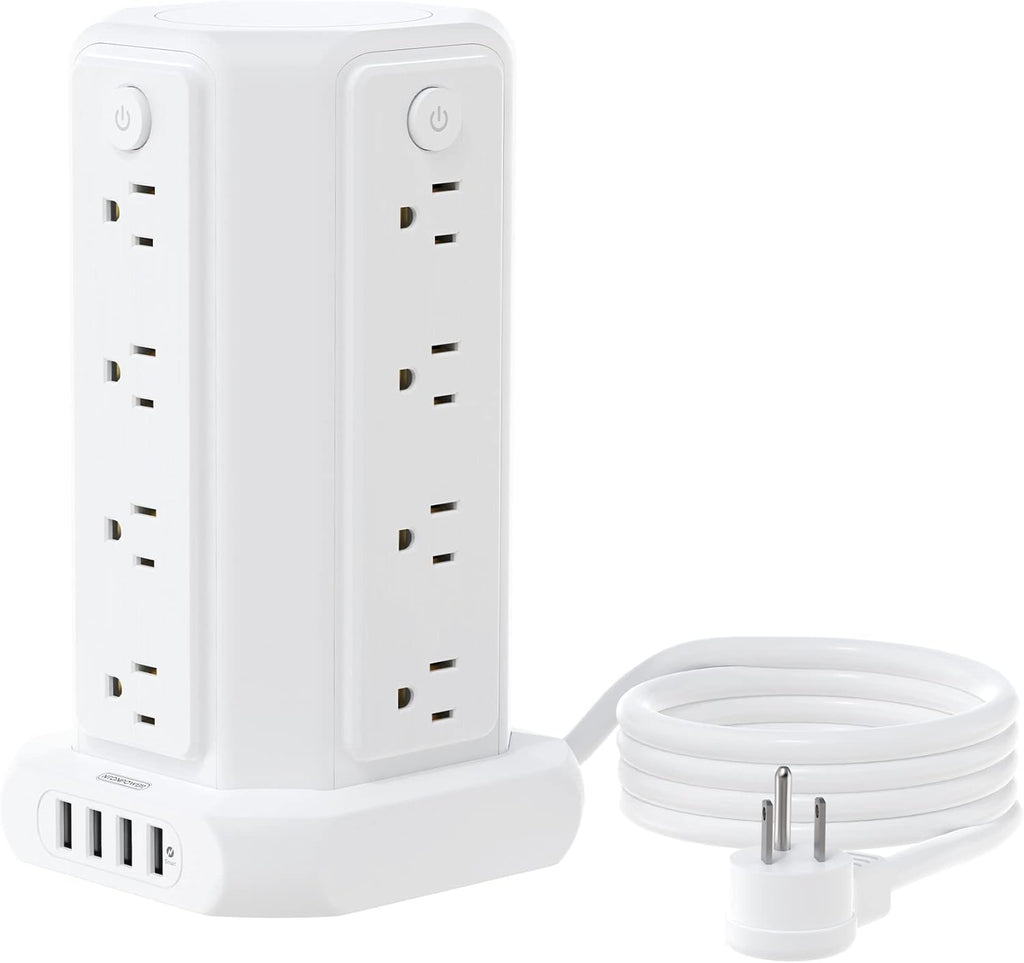 Power Up Your Space with the 10 FT Extension Cord Power Strip Tower - 16 Outlets & 4 USB Ports with Surge Protection and Individual Switches for Ultimate Convenience