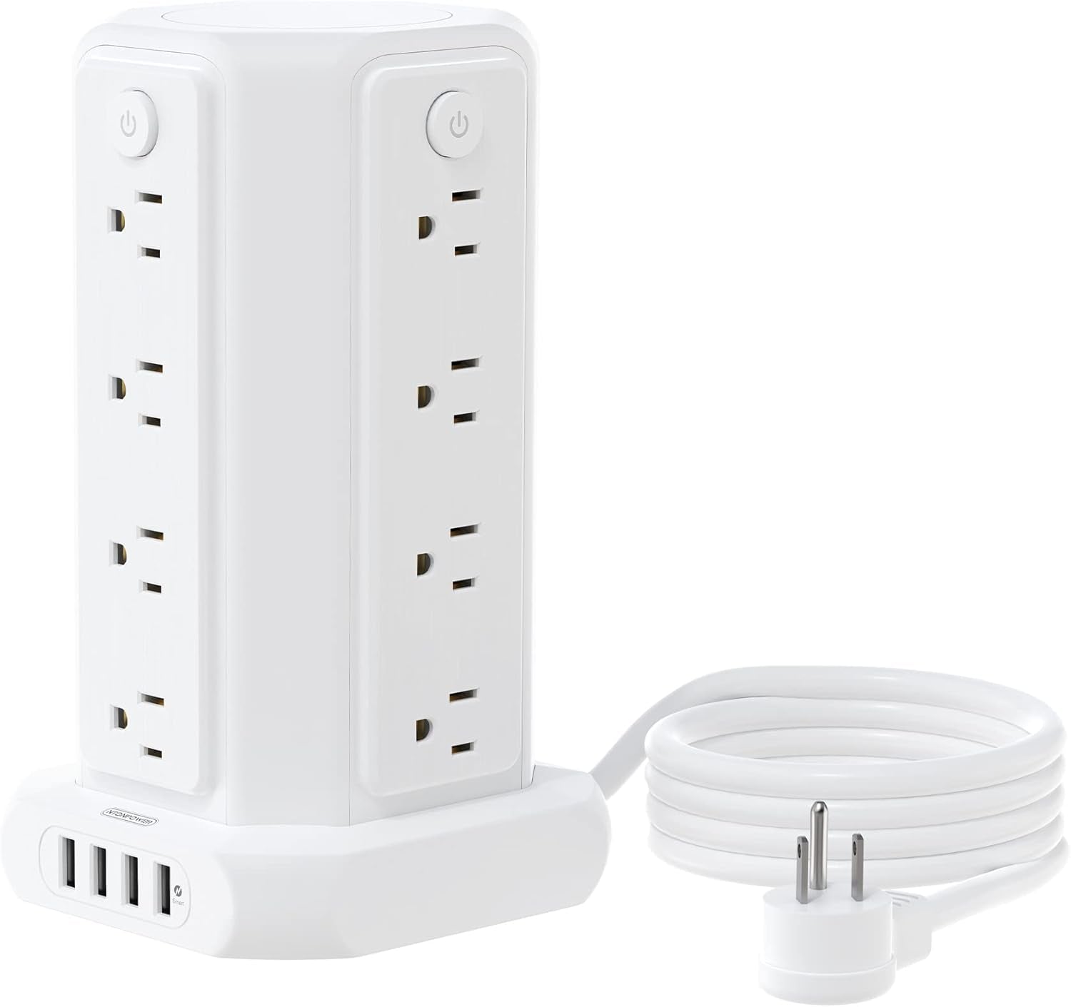 Power Up Your Space with the 10 FT Extension Cord Power Strip Tower - 16 Outlets & 4 USB Ports with Surge Protection and Individual Switches for Ultimate Convenience