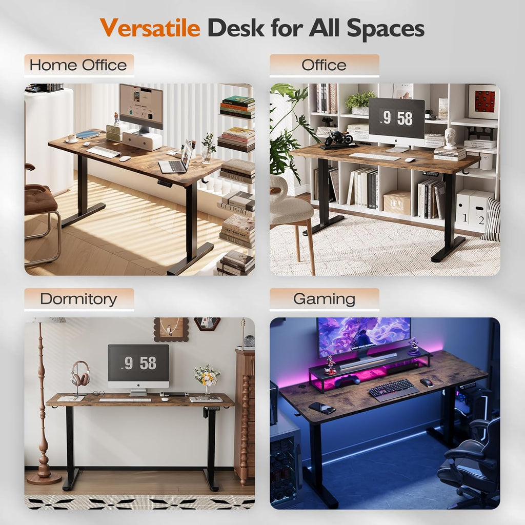 Transform Your Workspace with the Electric Adjustable Standing Desk - 55" x 24" Rustic Brown Ergonomic Design for Home and Office