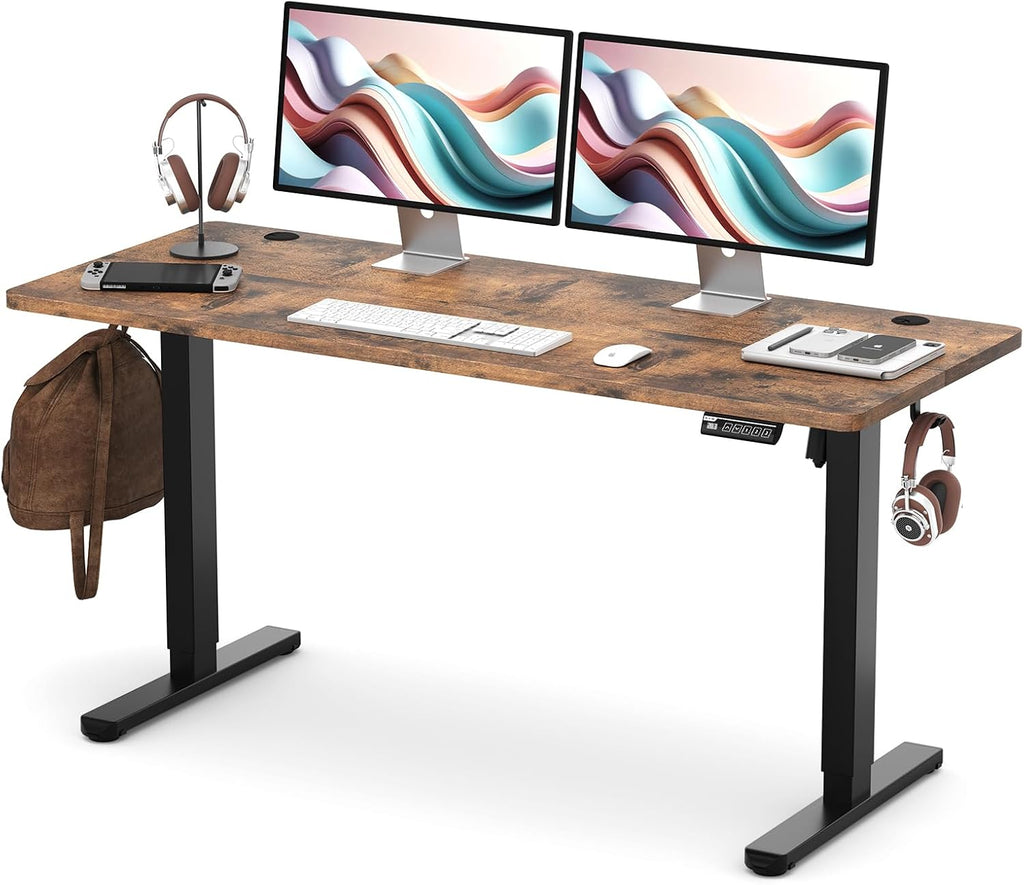 Transform Your Workspace with the Electric Adjustable Standing Desk - 55" x 24" Rustic Brown Ergonomic Design for Home and Office