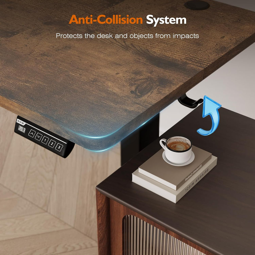 Transform Your Workspace with the Electric Adjustable Standing Desk - 55" x 24" Rustic Brown Ergonomic Design for Home and Office