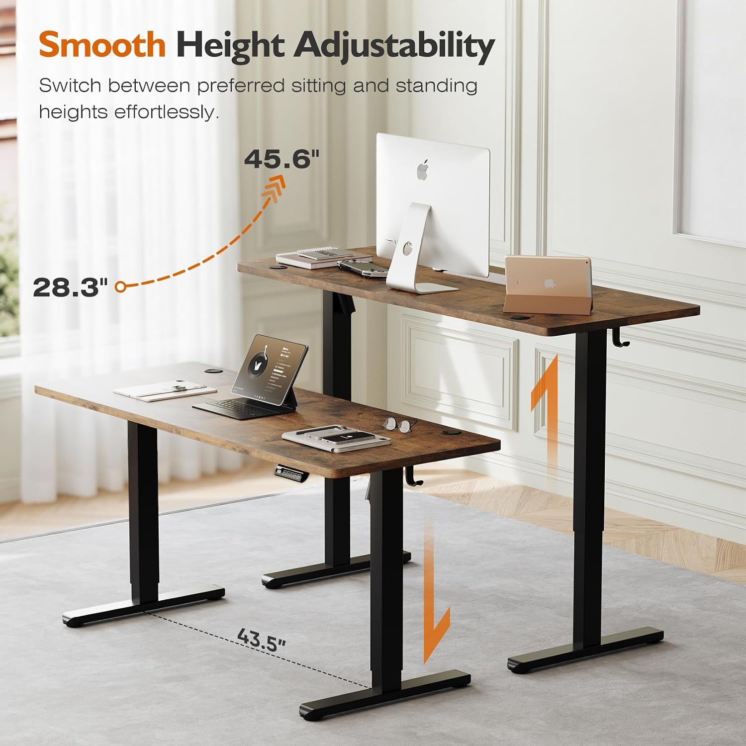 Transform Your Workspace with the Electric Adjustable Standing Desk - 55" x 24" Rustic Brown Ergonomic Design for Home and Office